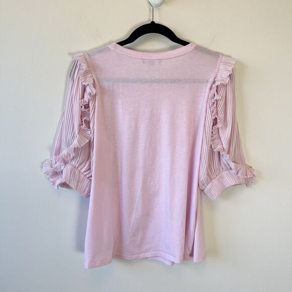 Express Ruffle Chiffon Sleeve Top T-Shirt Pink Feminine Coquette Size Large - Picture 8 of 12
